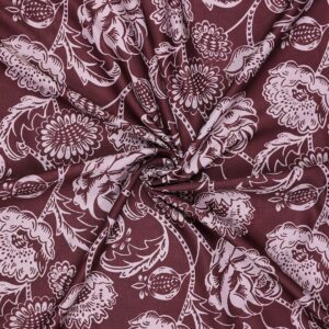 Flowers Design dark wine Printed Fabric
