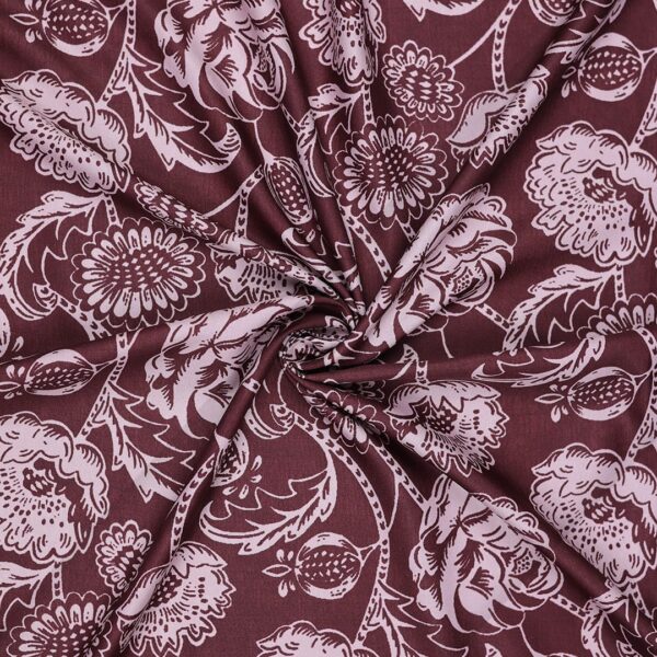 Flowers Design dark wine Printed Fabric