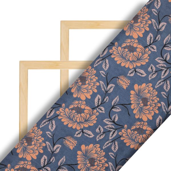 Flowers Design Navy blue Prined Fabric - Image 2