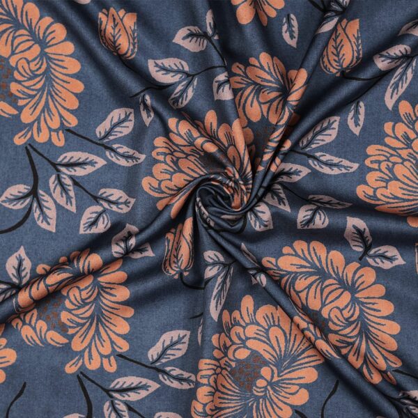 Flowers Design Navy blue Prined Fabric