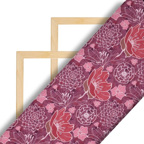 Flowers Design Light Maroon Prined Fabric - Image 2
