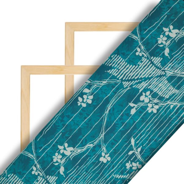Flowers Design Sea Green Prined Fabric - Image 2