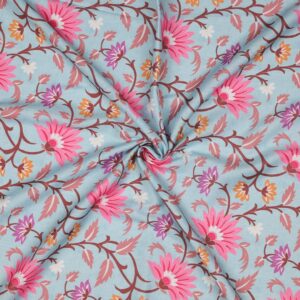 Flowers Design Sky blue Prined Fabric