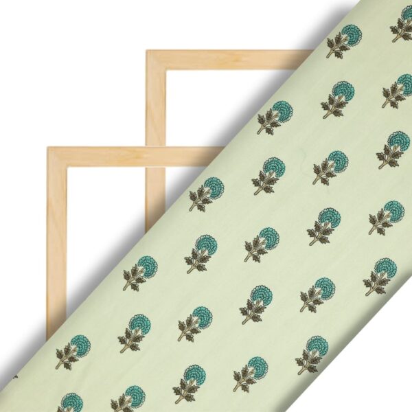 Flowers Design Light Green Prined Fabric - Image 2