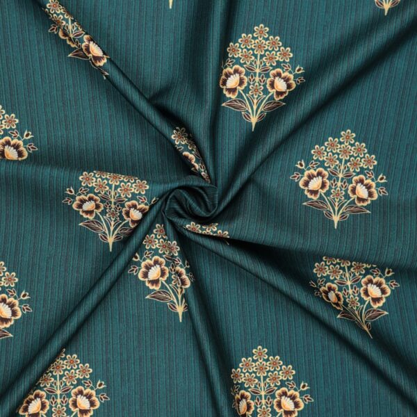 Flowers Design Dark Green Printed Fabric